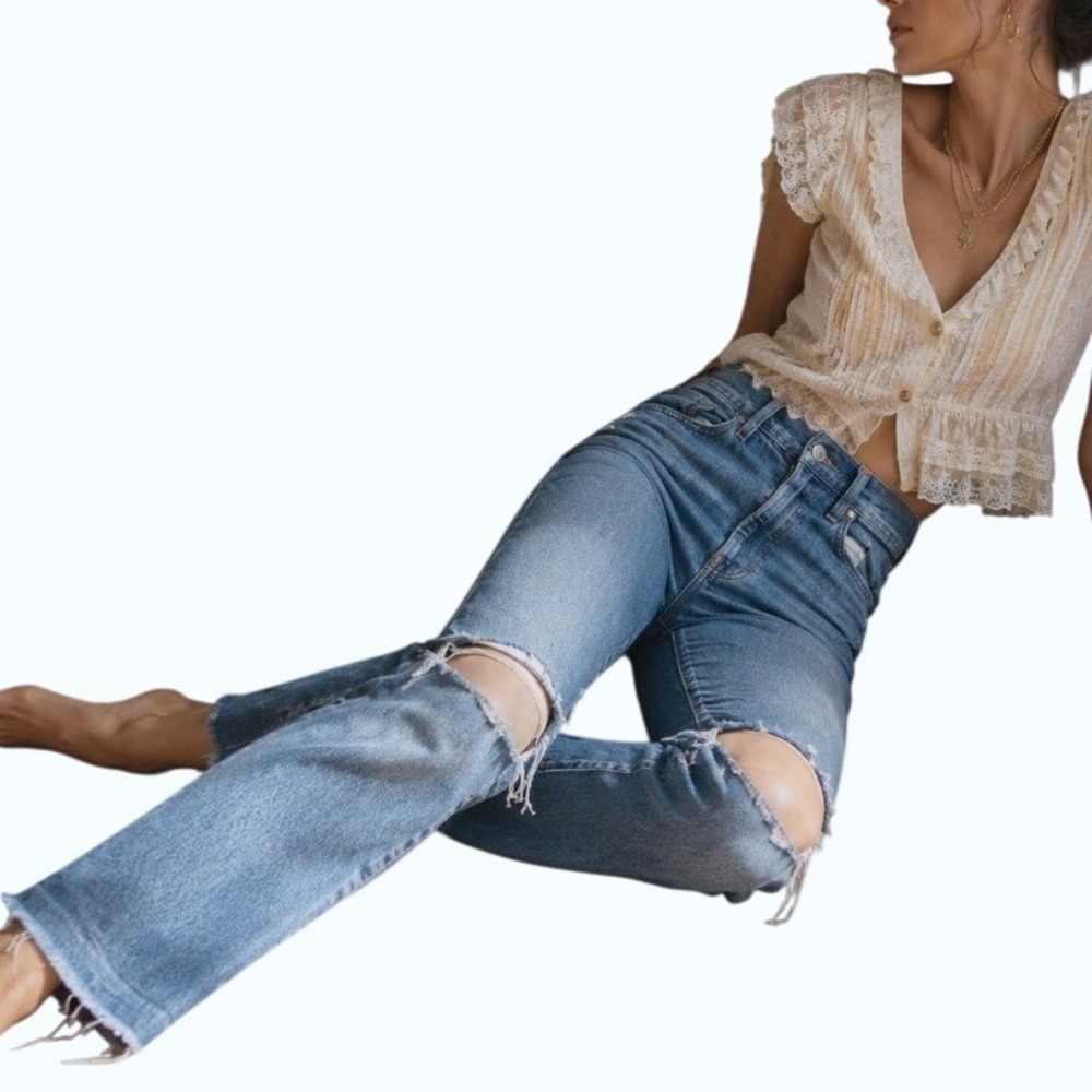 Mother The Hustler Ankle Fray Jeans 24 Can't Stop Staring High Rise Flare Boho